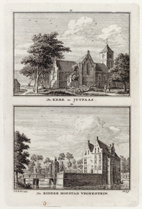 1007315 Boven: gezicht op de Nederlands Hervormde kerk te Jutphaas uit het noordoosten. Onder: Gezicht op de voor- en ...